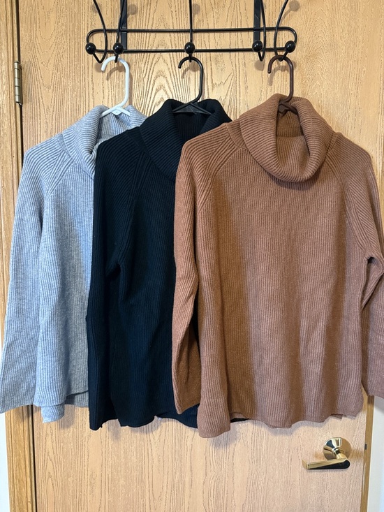 Coco + Carmen Sweaters - Coco + Carmen Ribbed Cowl-Neck Sweater Trio - Gray, Black, Brown